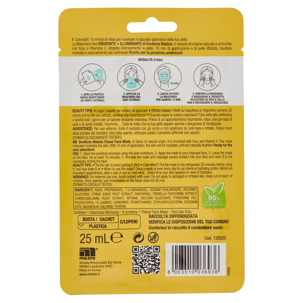 Malizia Bon Bons Shining bright maschera viso in tessuto 25 mL